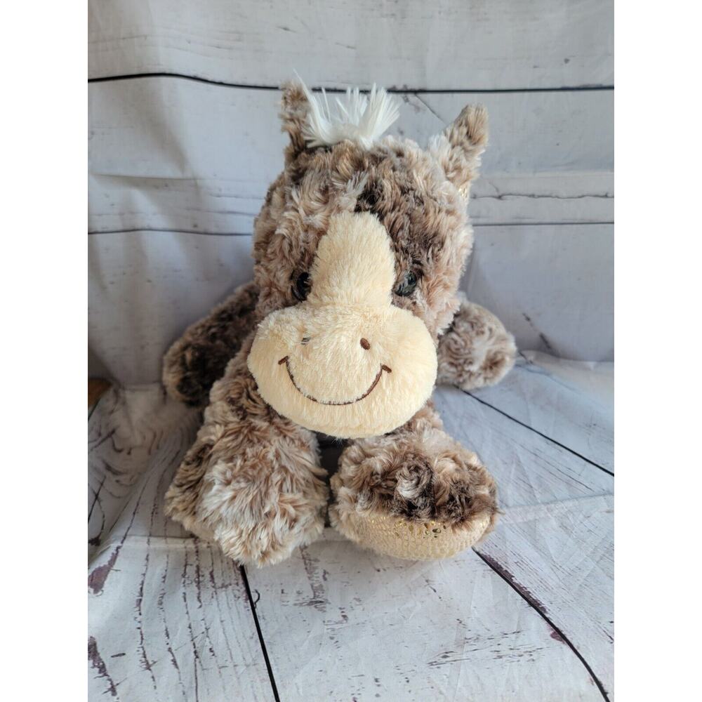 Hug & Luv Brown Horse Stuffed Animal Plush Laying Down 18 Inches Gold Shimmer